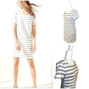 LOFT (BEACH)  Grey and Ivory  Stripe Short Sleeve Dress. Size XS